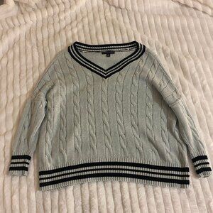 💙 Vintage American Eagle 3/4 Sleeve Oversized Pale Blue Cotton Knit Sweater